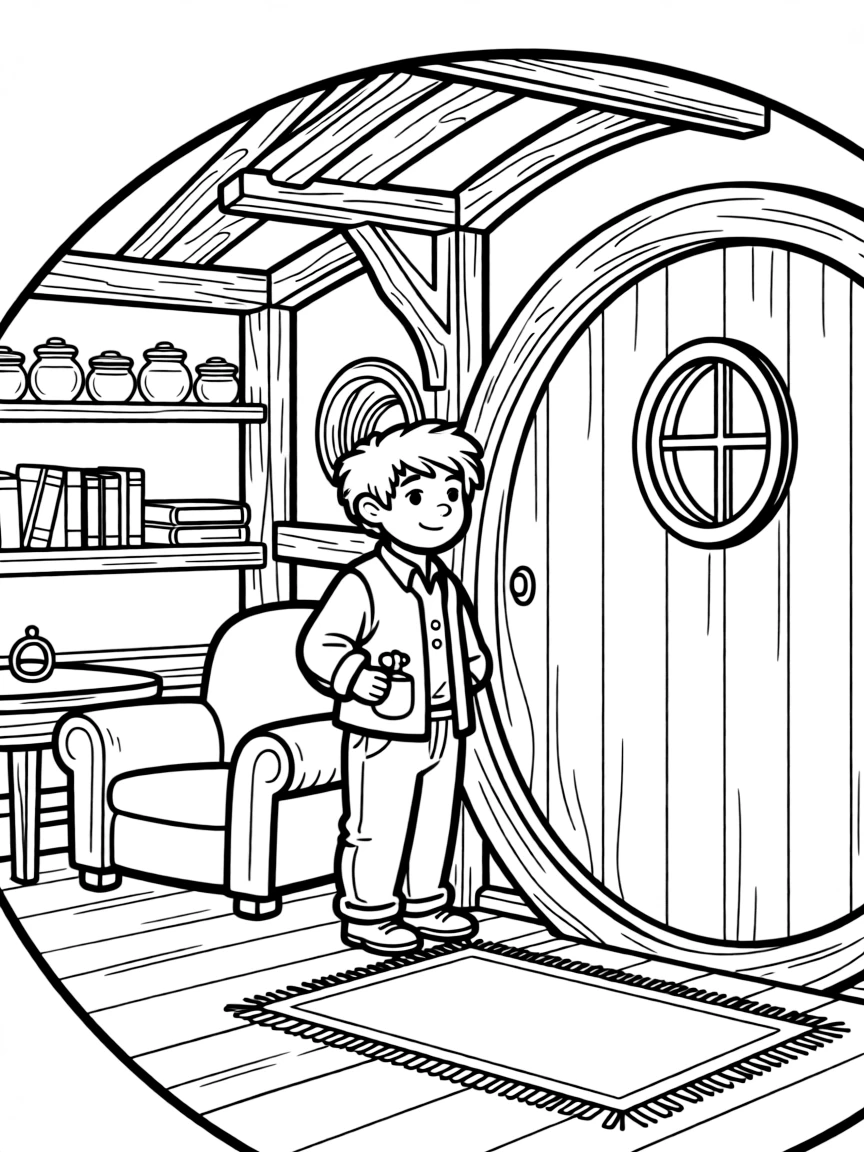 Bilbo Baggins in his Hobbit hole with the ring in his pocket