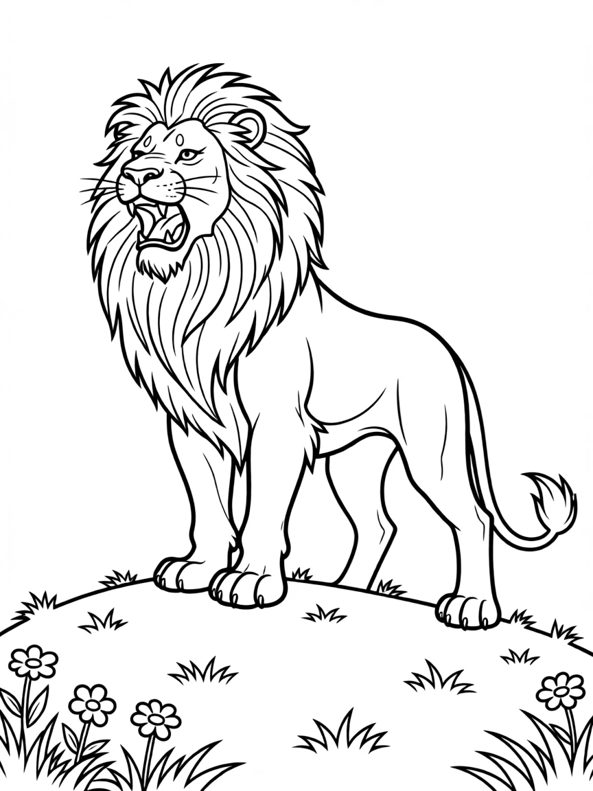Aslan the Lion roaring majestically on a Narnian hilltop