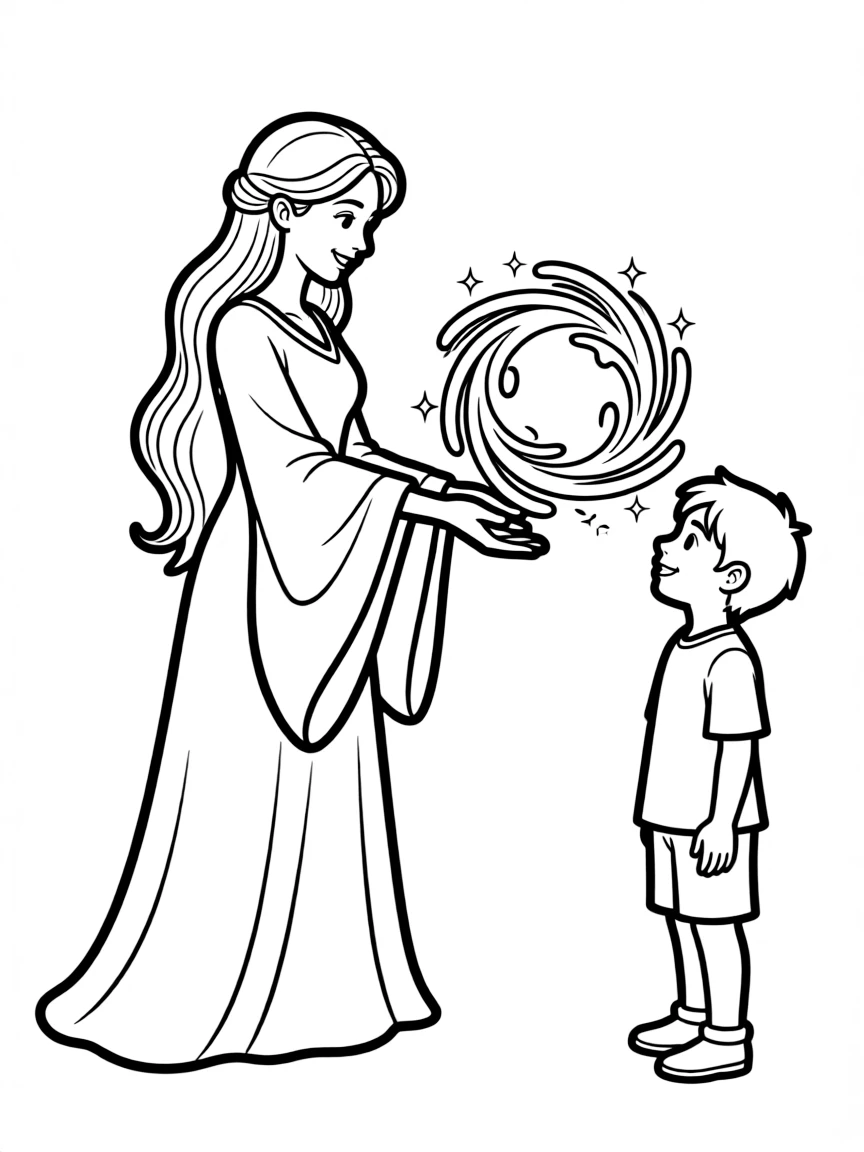 Galadriel offering her light to Frodo with ethereal glow
