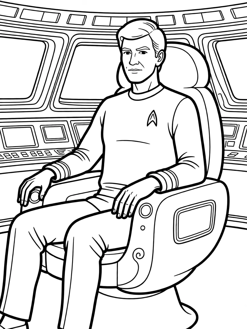Captain Kirk in the captain's chair of the Enterprise