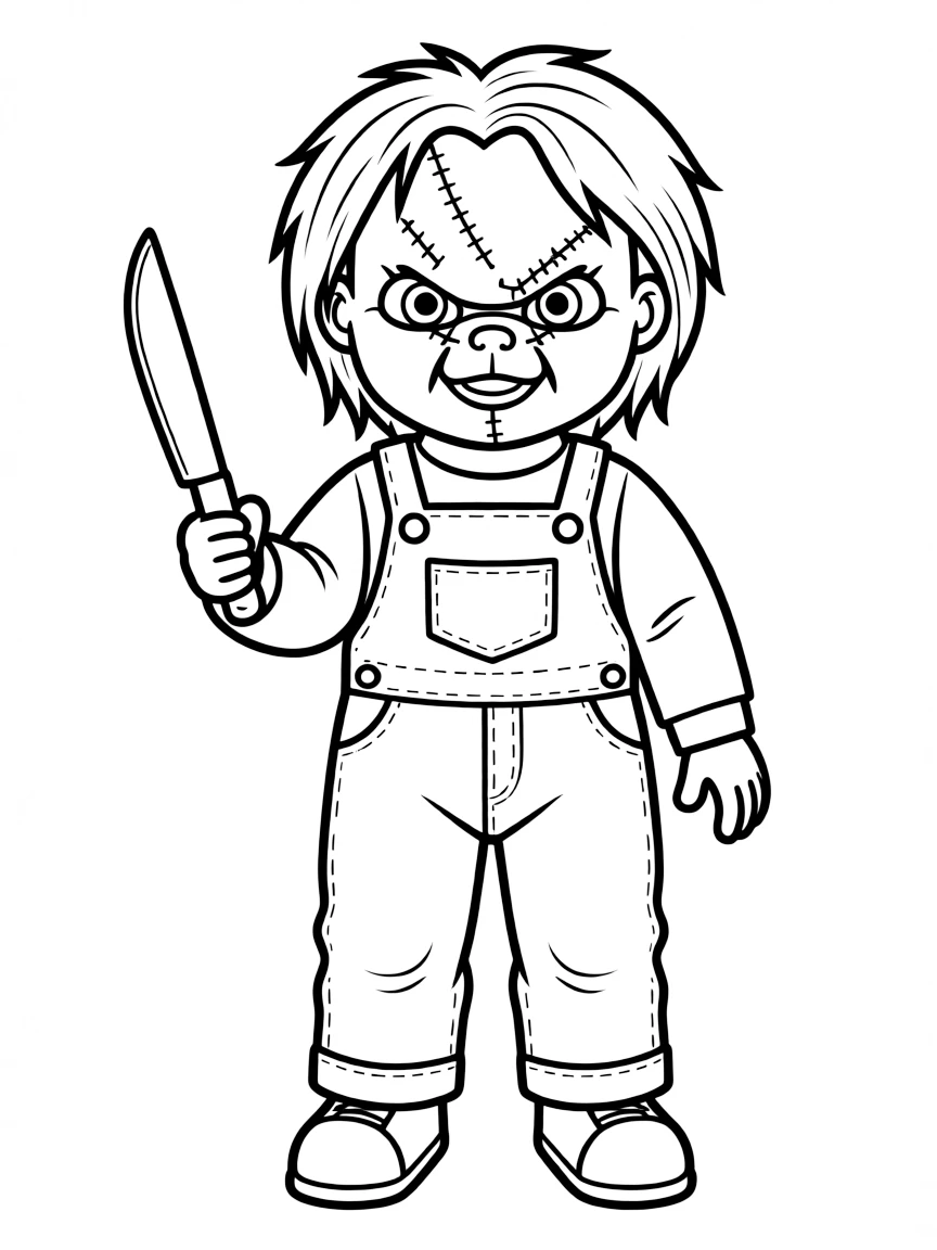 Chucky the doll with knife and stitched face