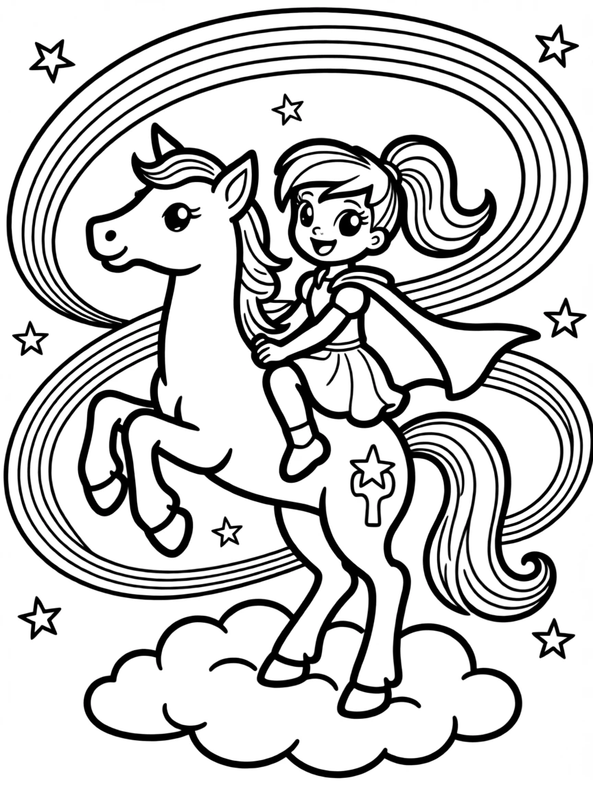 Rainbow Brite on her horse Starlite with color streams