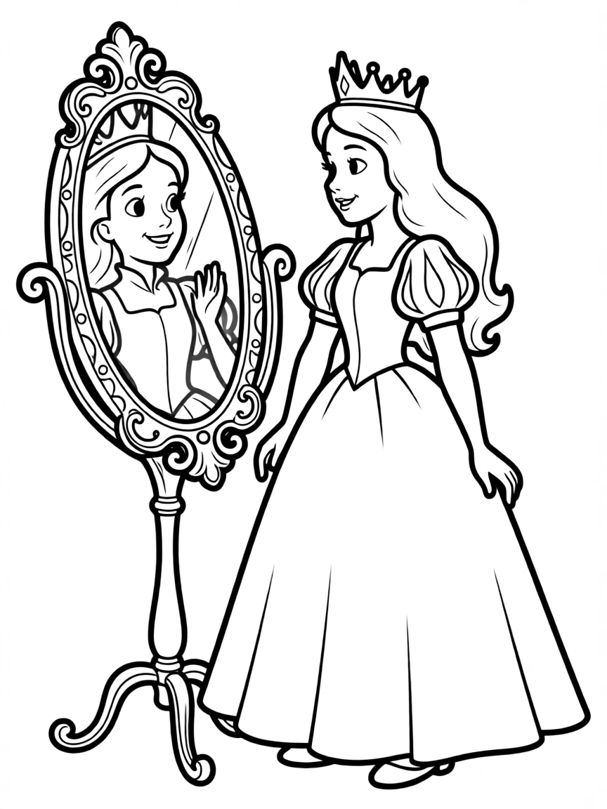 The Evil Queen from Snow White consulting her magic mirror