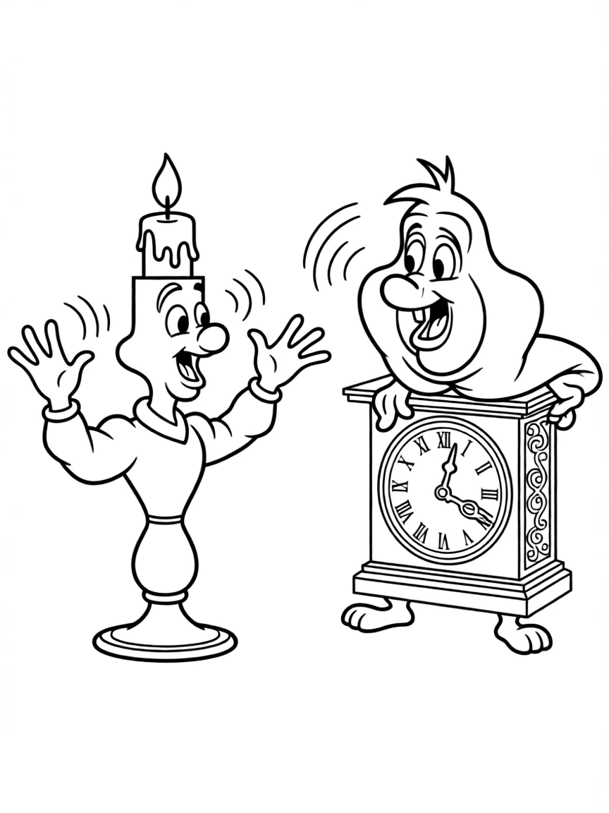 Lumière and Cogsworth from Beauty and the Beast arguing