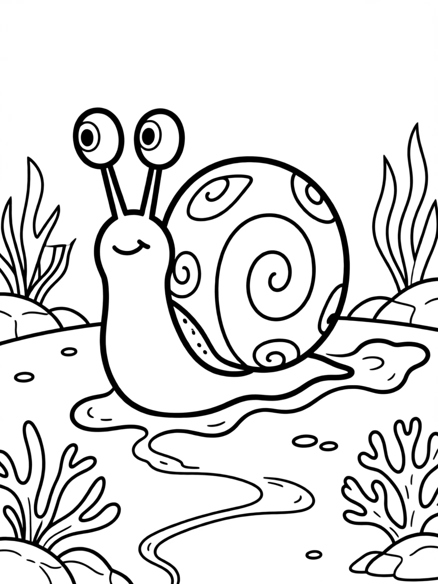 Gary the Snail leaving a trail of slime across Bikini Bottom