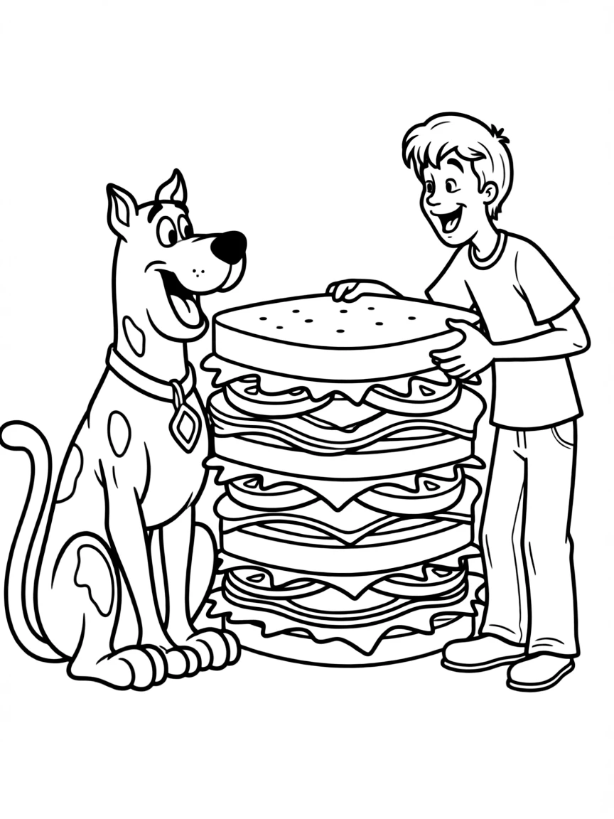 Scooby-Doo and Shaggy sharing a giant sandwich