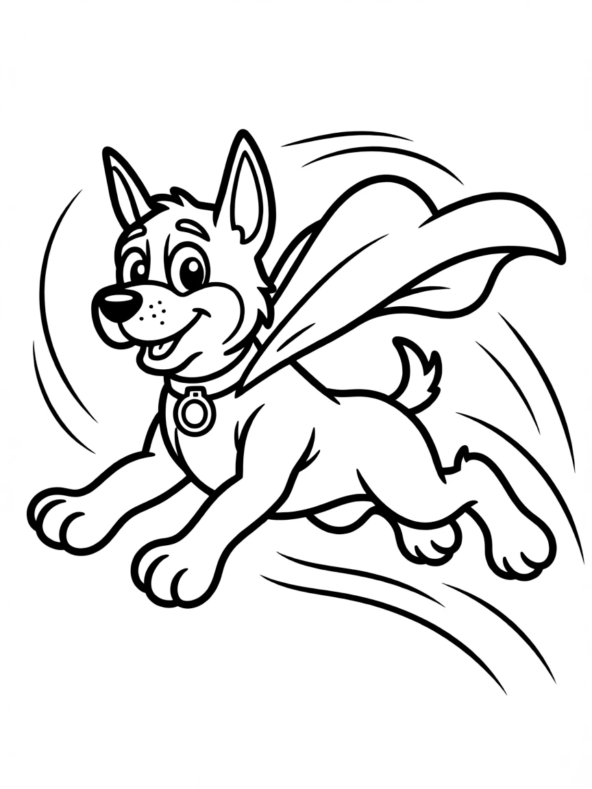 Krypto the Superdog flying with cape fluttering
