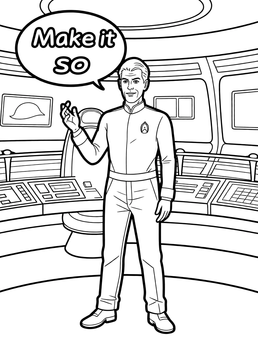 Captain Picard saying "Make it so" on the Enterprise bridge