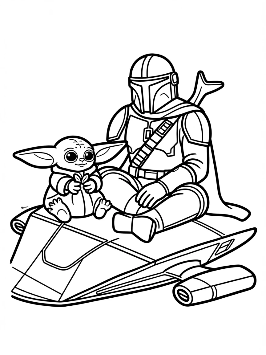 Mando and Grogu sharing a quiet moment on the Razor Crest