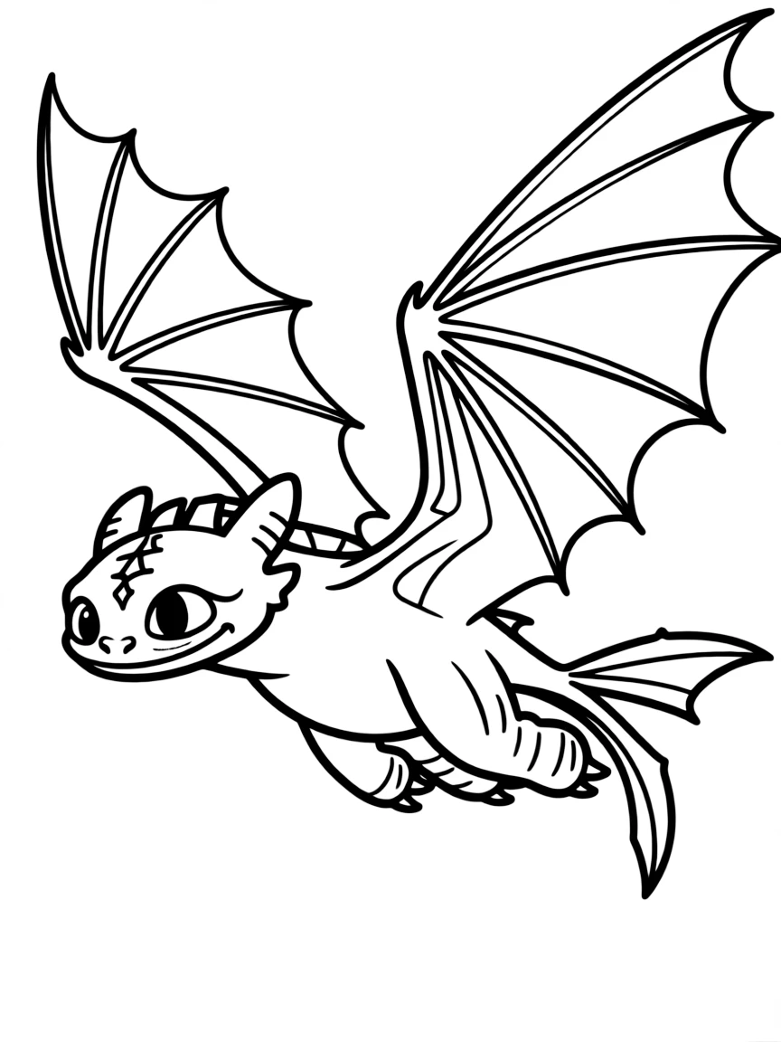 Toothless from How to Train Your Dragon mid-flight