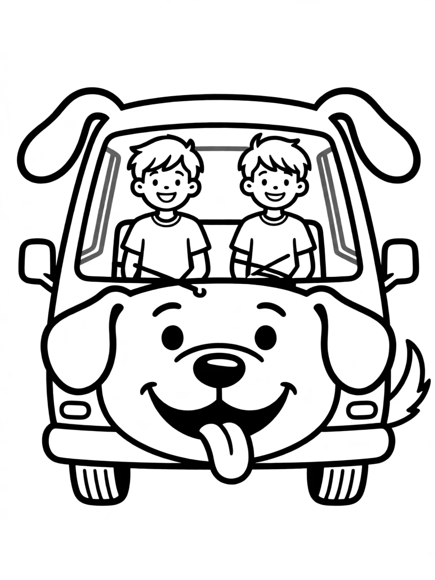 Dumb and Dumber on their dog-shaped van