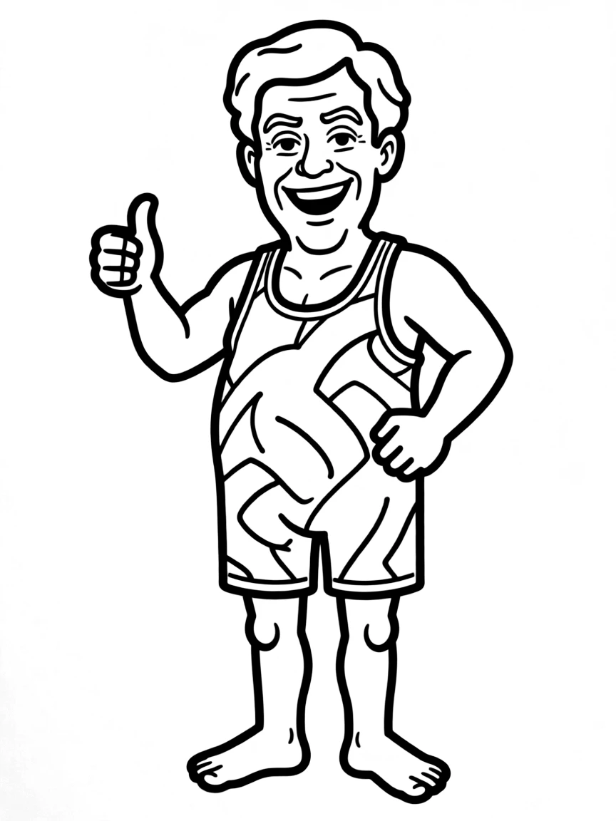 Borat in his iconic swimsuit with thumbs up