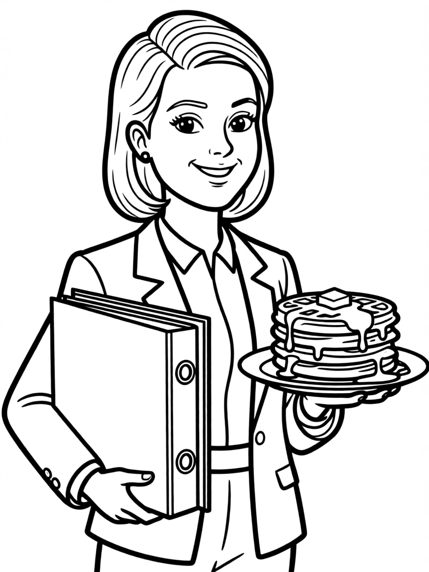 Leslie Knope from Parks and Recreation with waffles and binder
