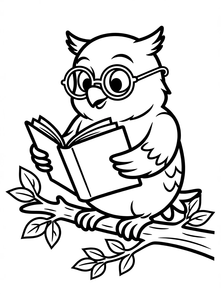 Owl from Winnie the Pooh reading a book with glasses