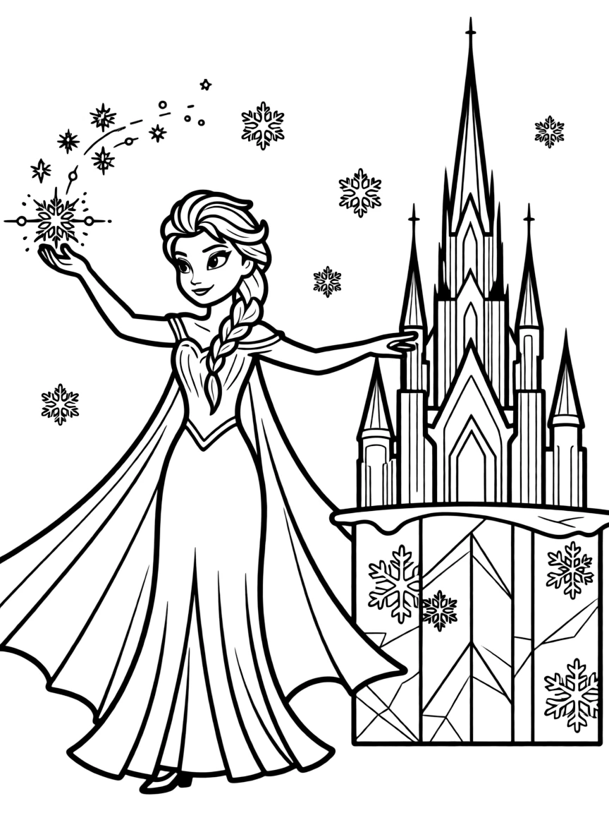Queen Elsa creating an ice palace with her powers