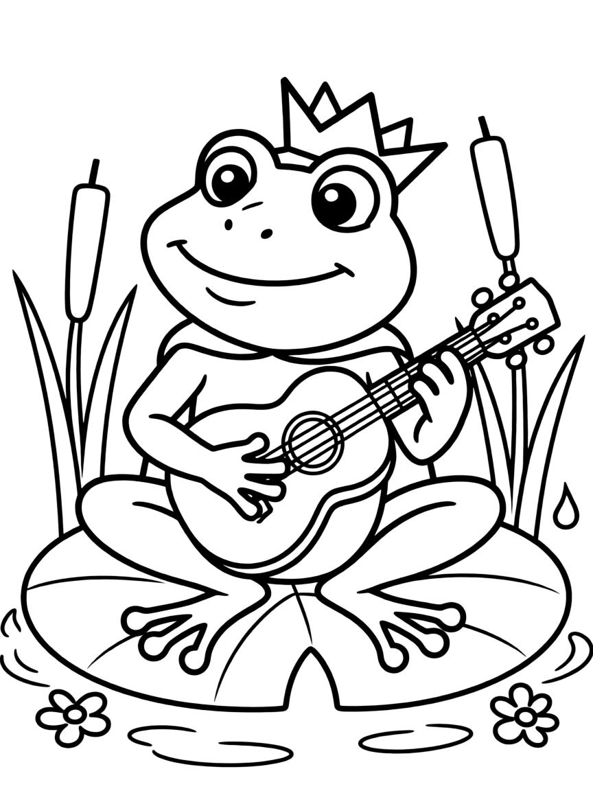 Prince Naveen as a frog playing his ukulele