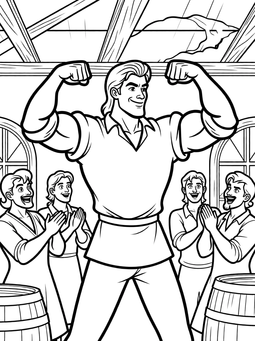 Gaston flexing for his admirers in the tavern