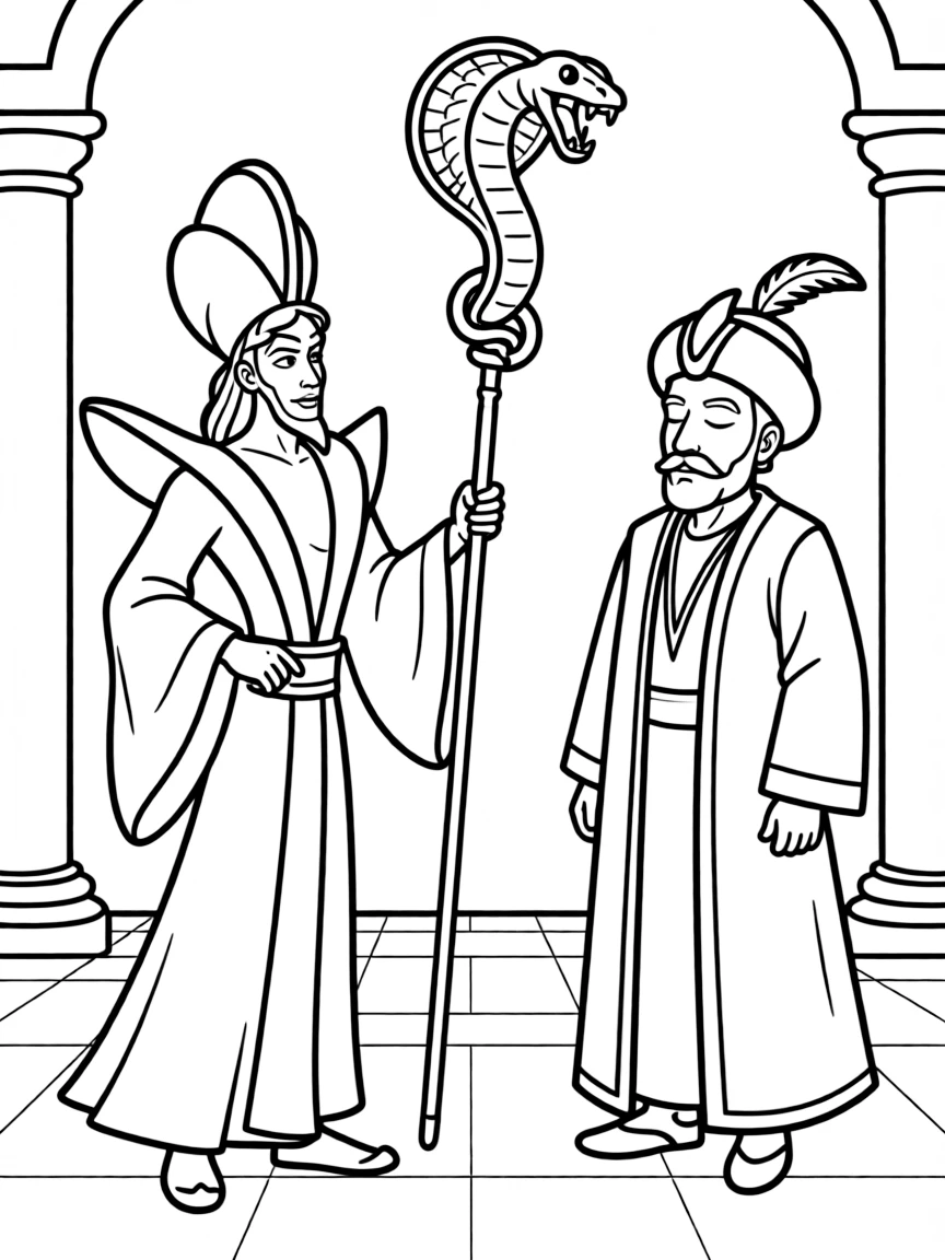 Jafar with his cobra staff hypnotizing the Sultan