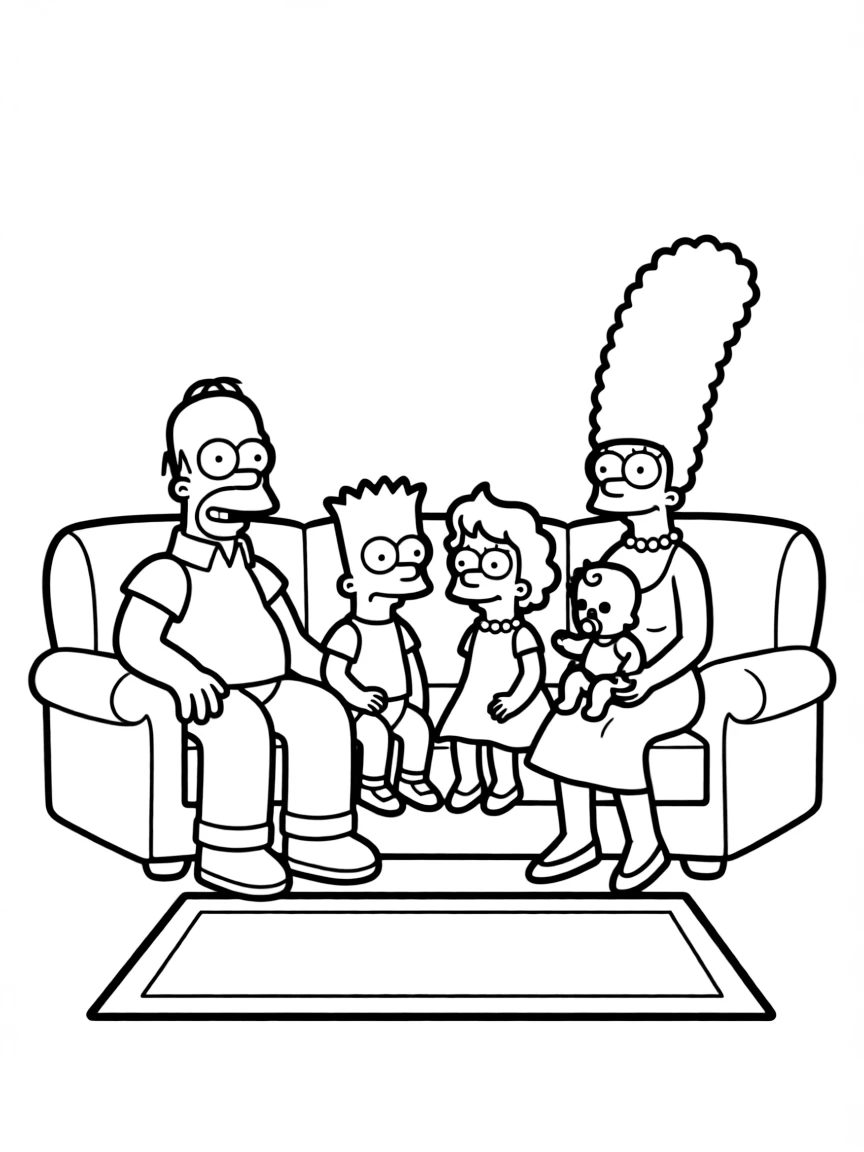 The Simpsons sitting on their iconic couch