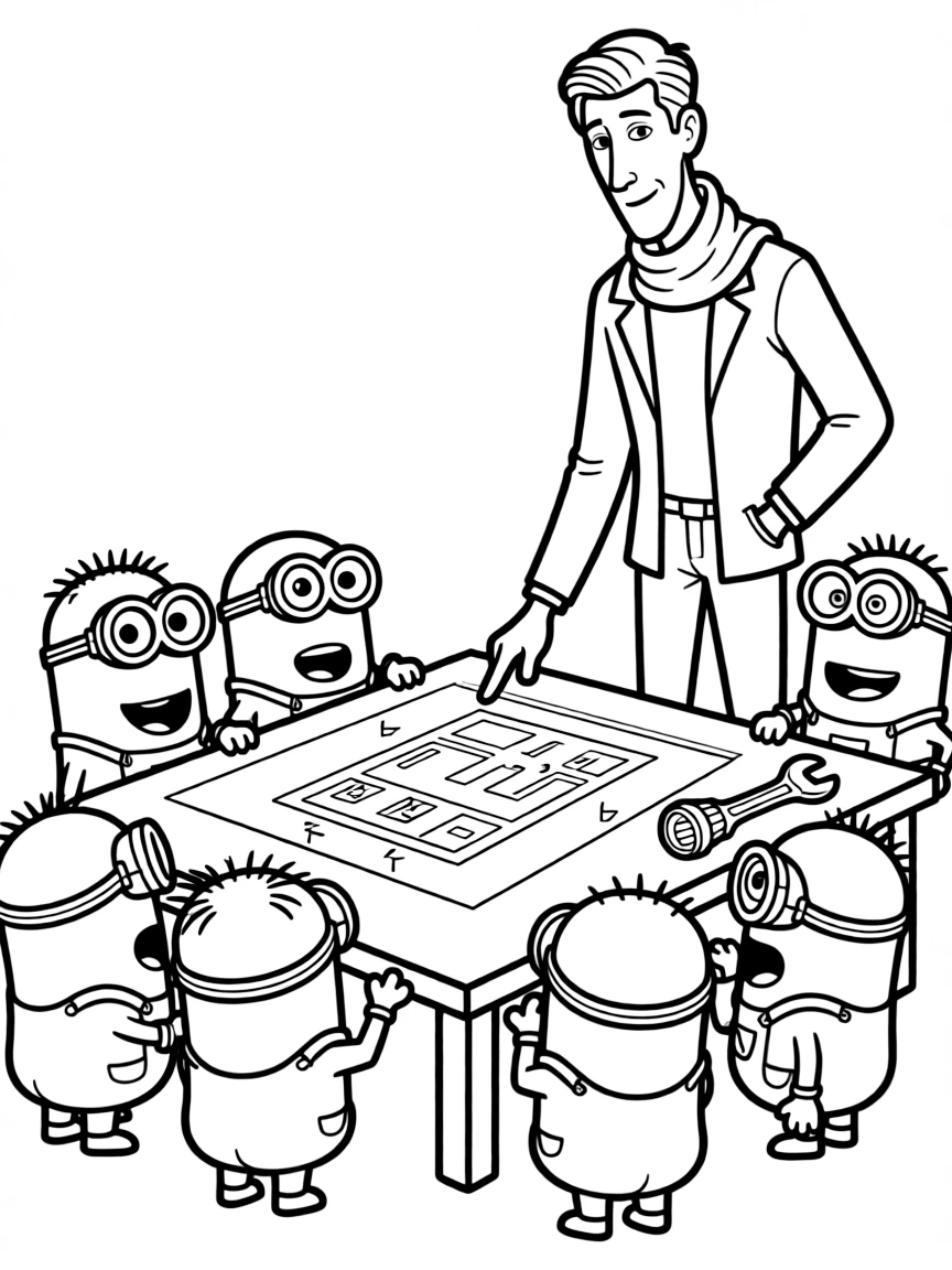 Gru and his Minions from Despicable Me planning a heist