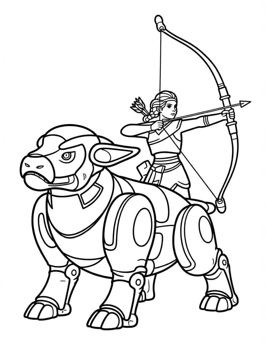 Aloy from Horizon hunting a machine with her bow