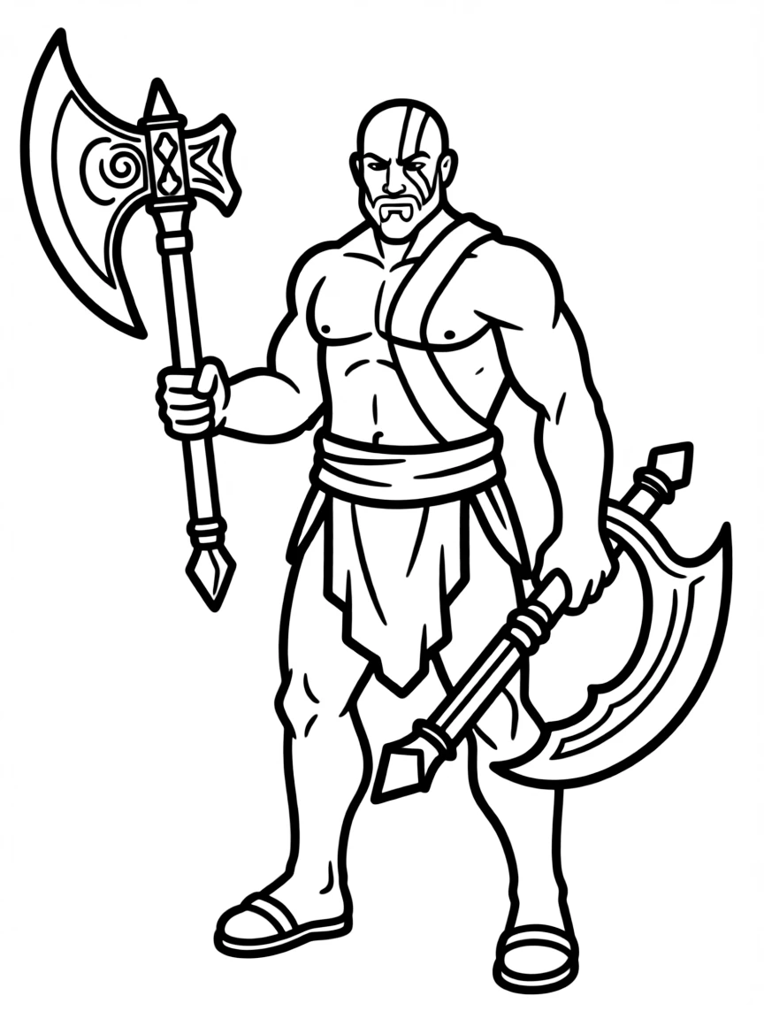 Kratos from God of War with Leviathan Axe and Blades of Chaos