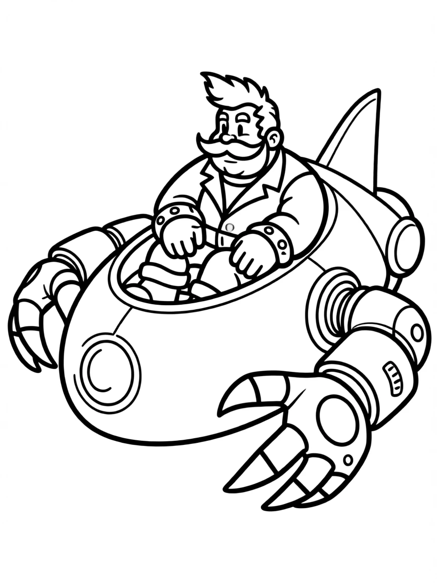 Dr. Robotnik/Eggman in his hovercraft with mechanical arms
