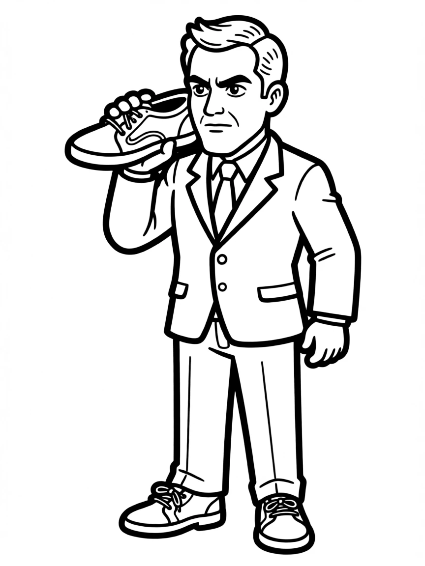 Maxwell Smart using his shoe phone with serious expression