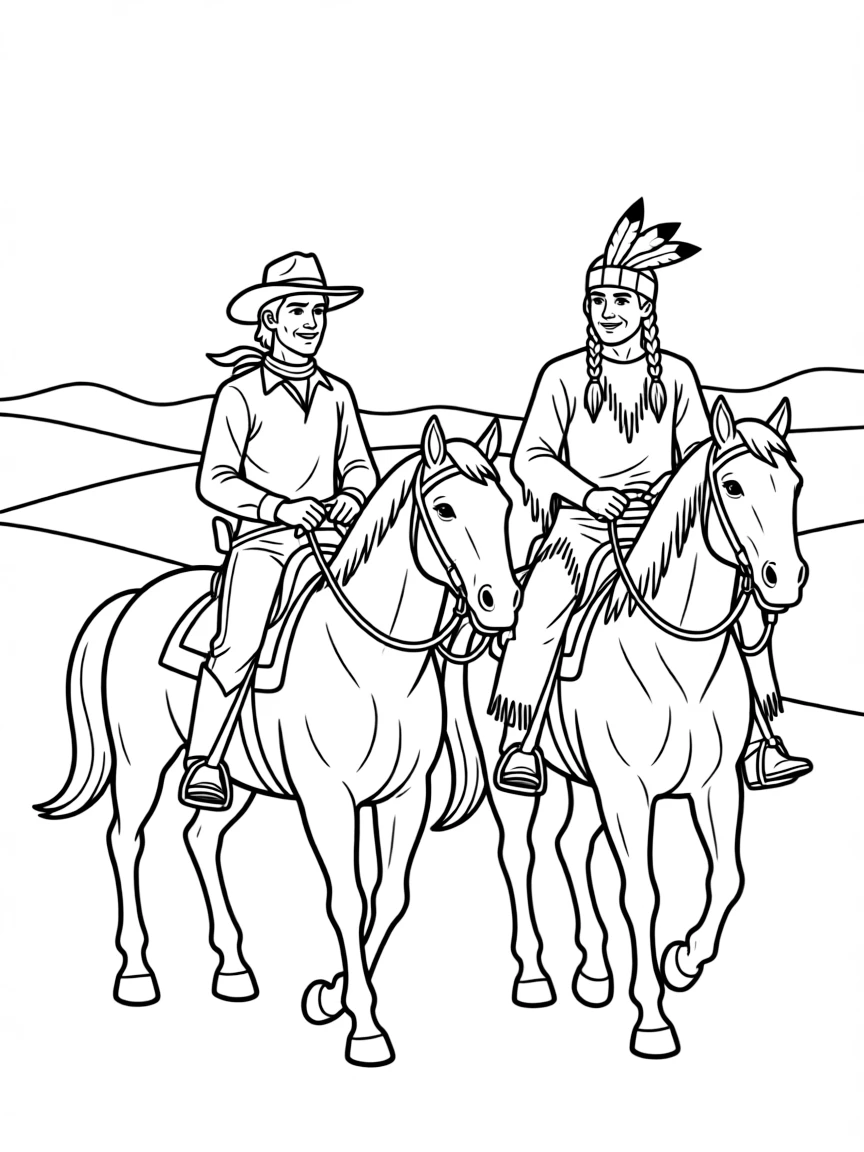 The Lone Ranger and Tonto riding across the plains