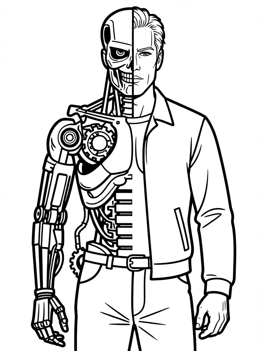 Terminator with half his face revealing the endoskeleton