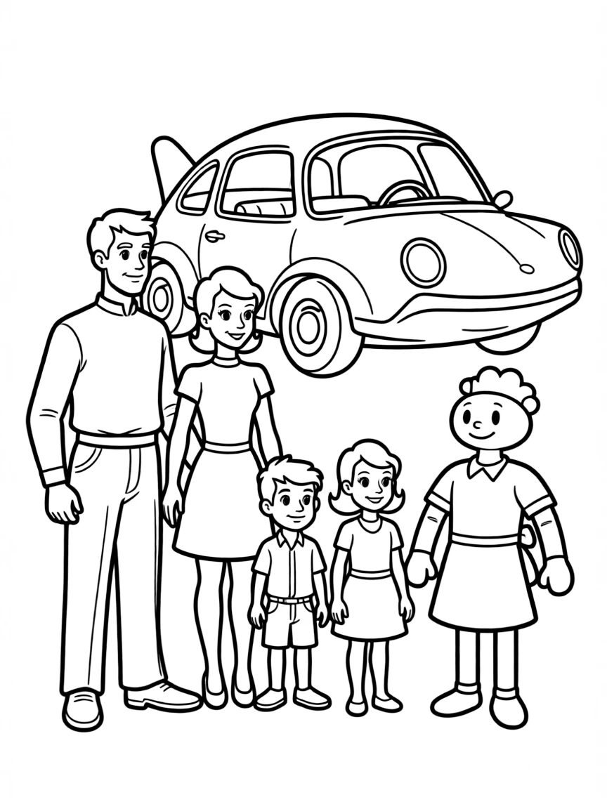 The Jetsons family with their flying car and robot maid