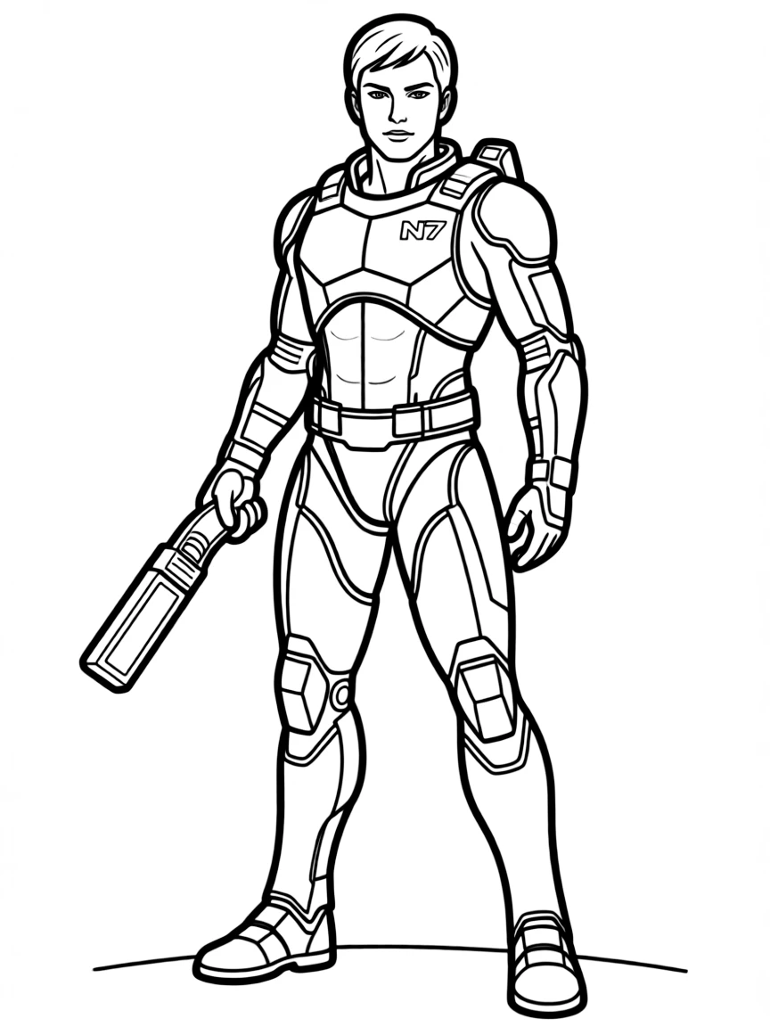 Commander Shepard from Mass Effect with N7 armor and omni-tool