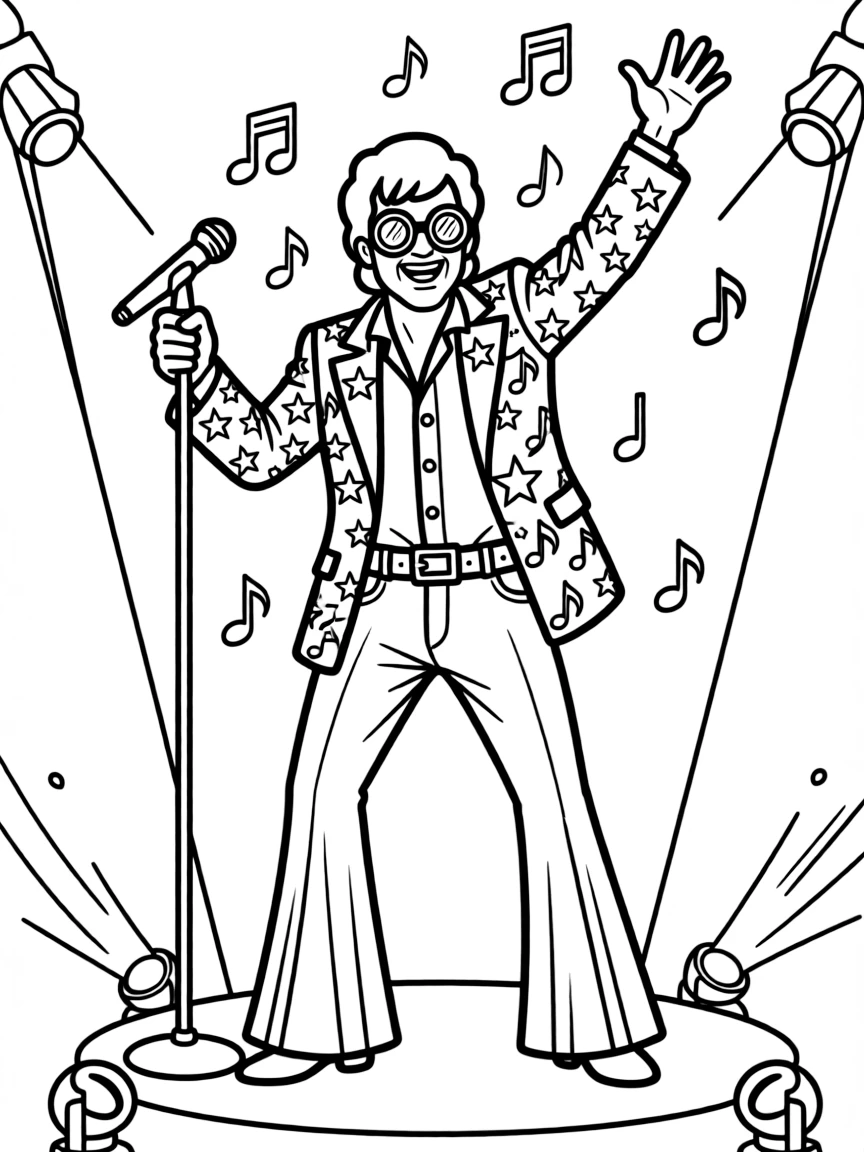 Elton John in his most flamboyant 70s concert outfit