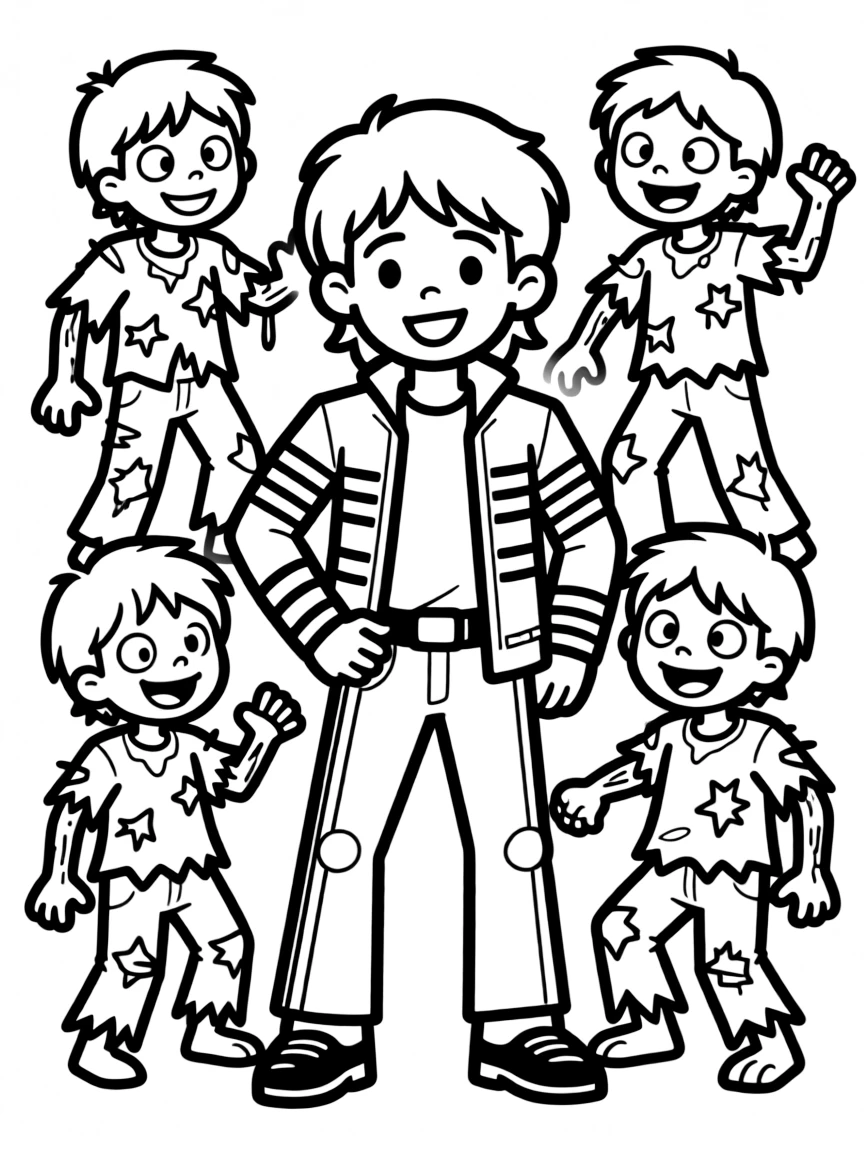 Michael Jackson in his Thriller costume with zombies