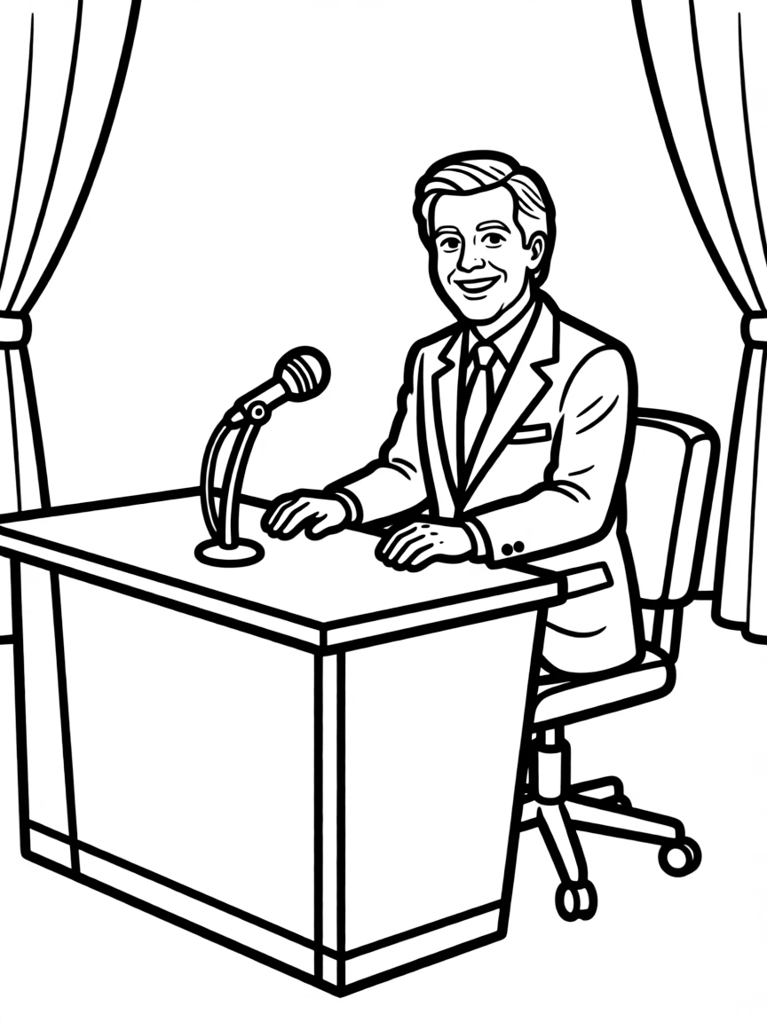 Johnny Carson behind his Tonight Show desk with microphone