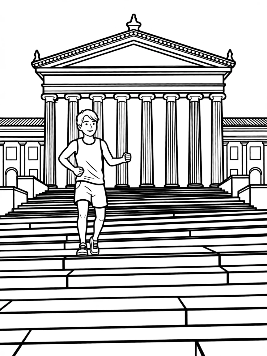 Rocky Balboa running up the Philadelphia Museum steps