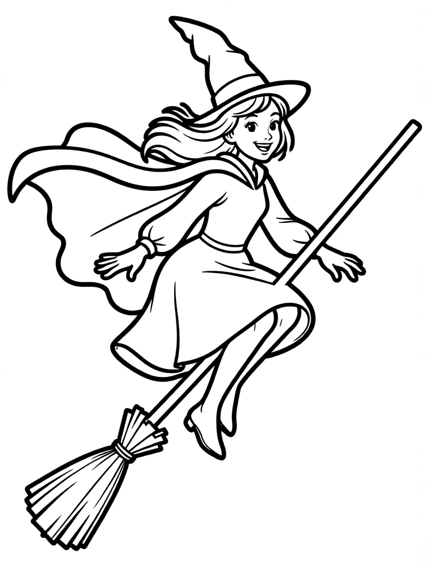 Elphaba from Wicked defying gravity on her broomstick