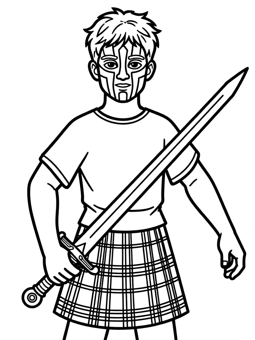 William Wallace from Braveheart with blue face paint and sword