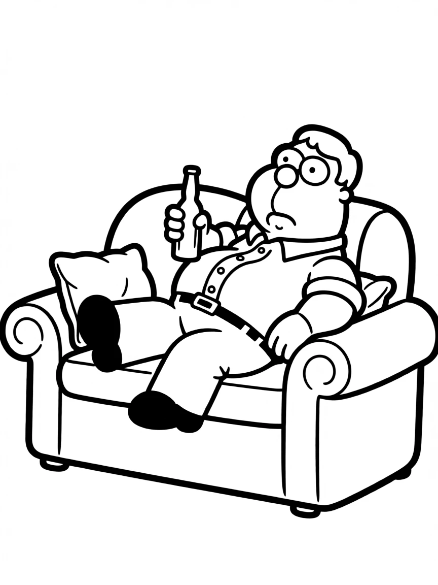 Peter Griffin from Family Guy lounging on the couch with a beer