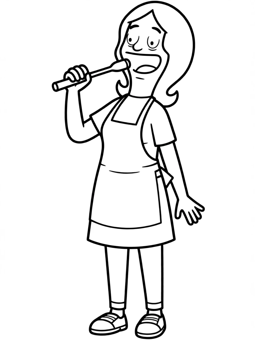 Linda Belcher from Bob's Burgers singing into a spatula