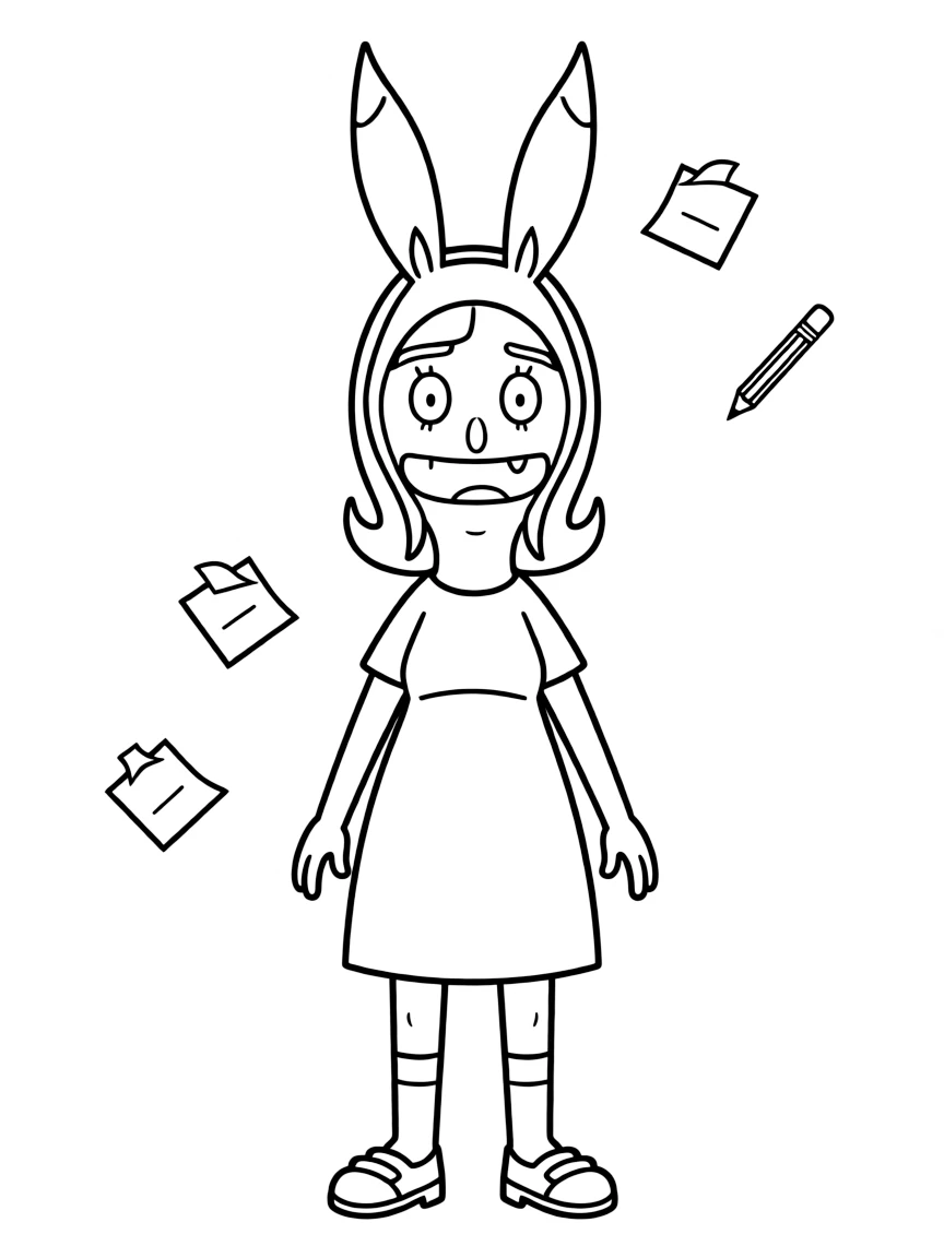 Louise Belcher from Bob's Burgers scheming with her bunny ears