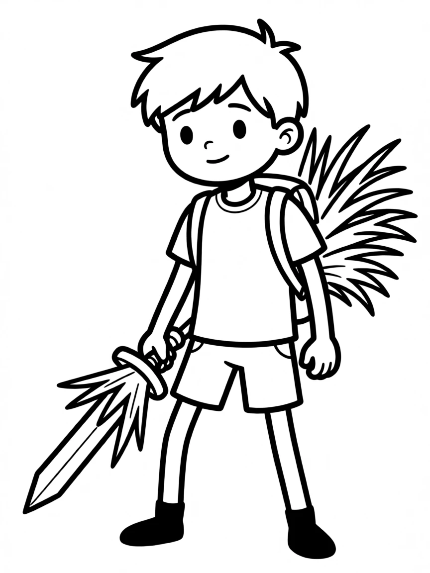 Finn the Human with his grass sword and backpack
