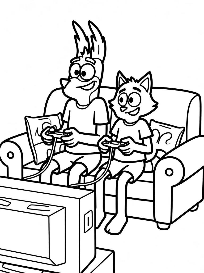 Mordecai and Rigby playing video games with intense focus