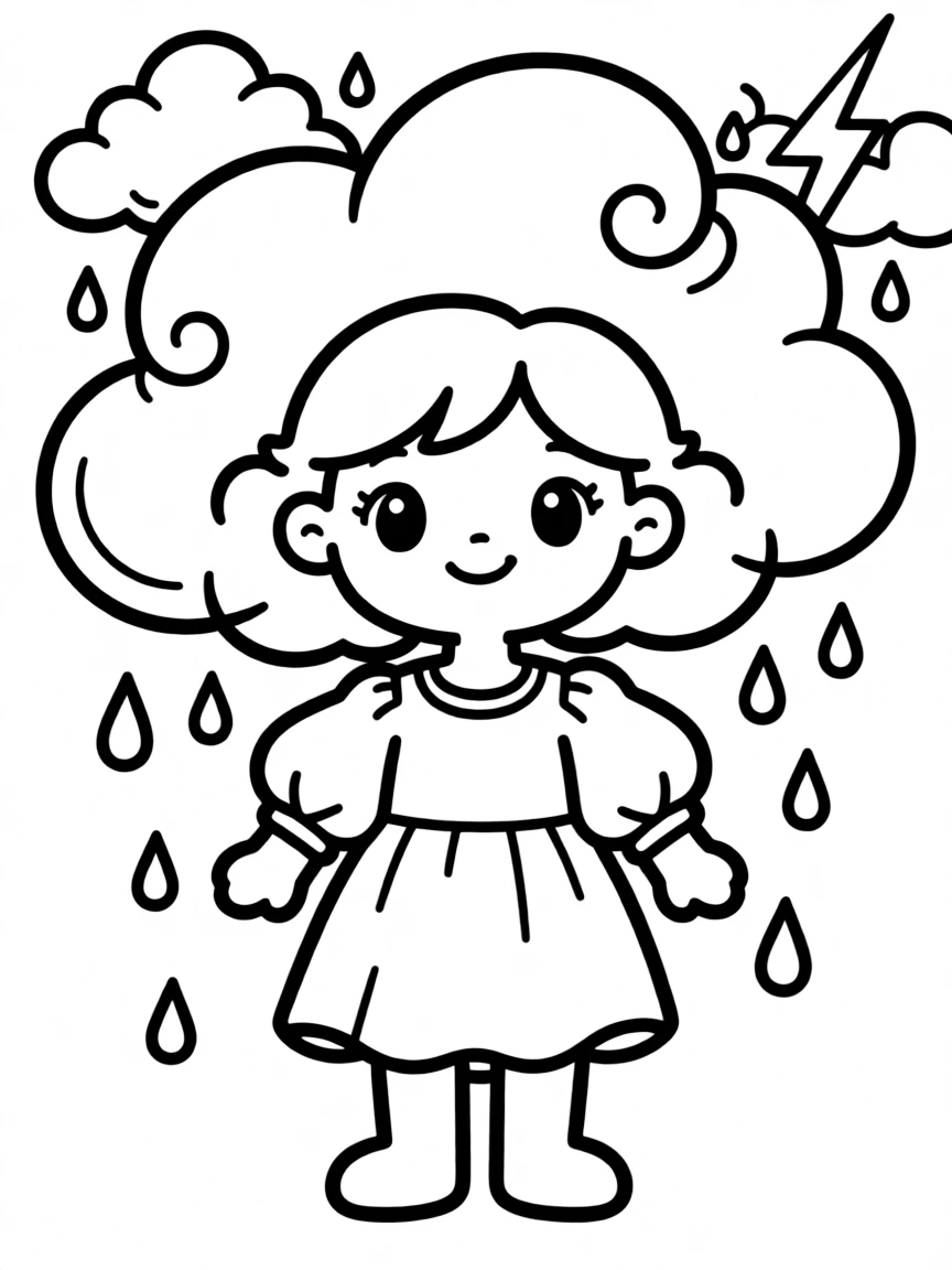 CJ the cloud person with storm clouds forming around her