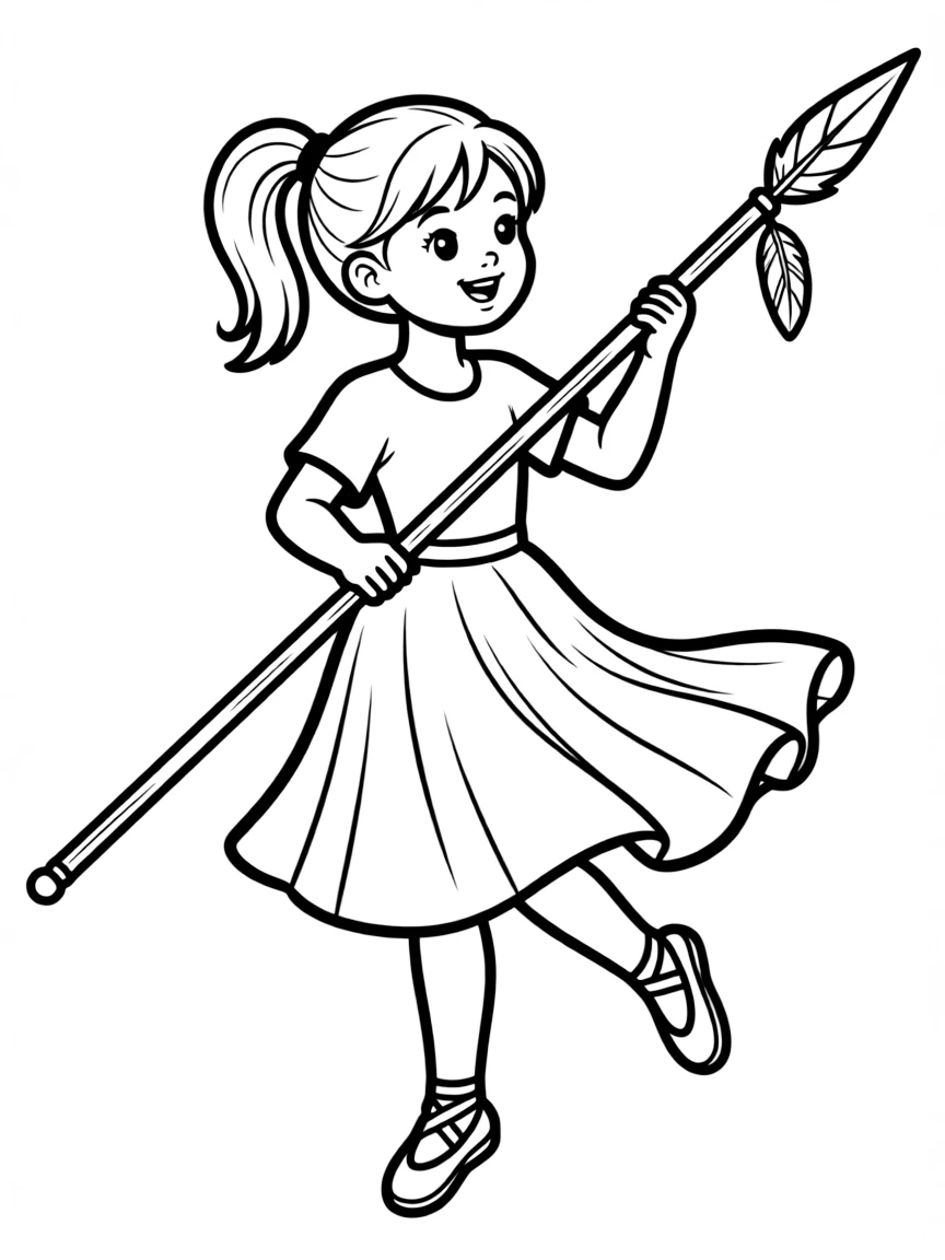 Pearl dancing gracefully with her spear