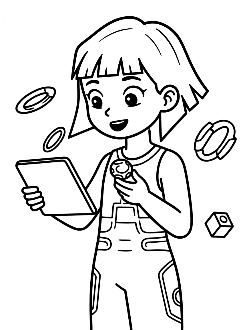 Peridot with her tablet and alien technology