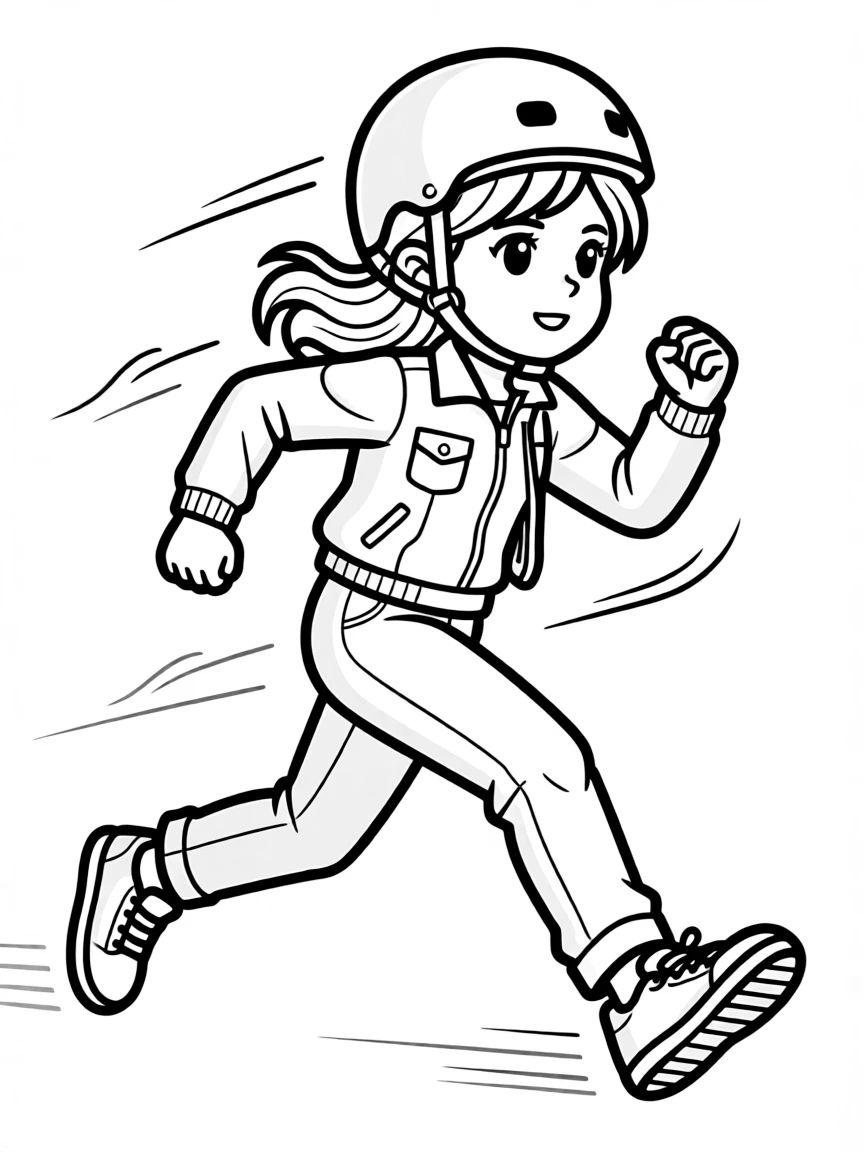 Jasper charging forward with her crash helmet