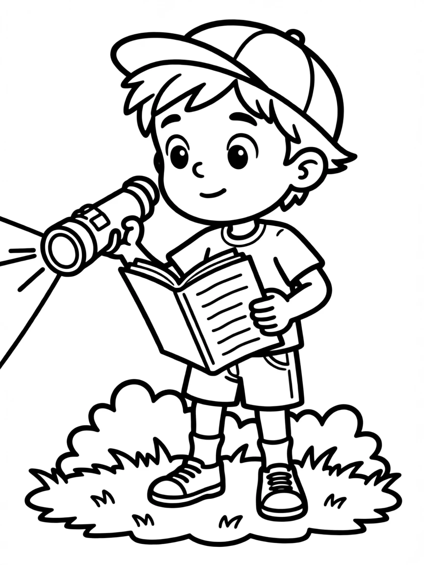 Dipper Pines investigating with his journal and flashlight