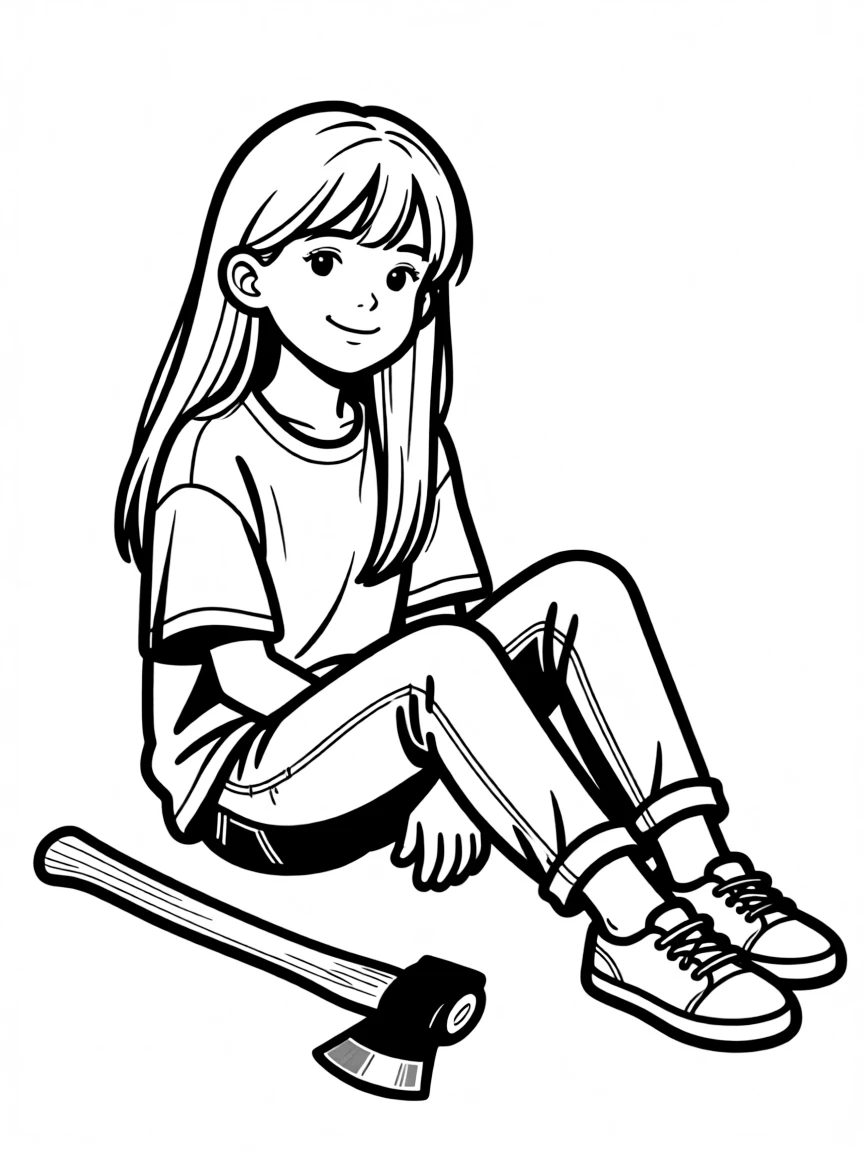 Wendy Corduroy relaxing with her axe nearby