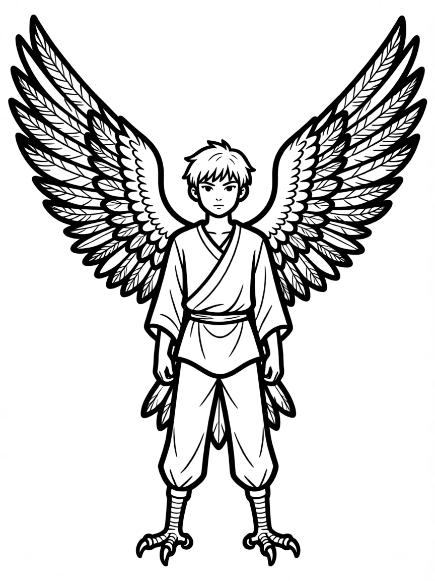 Birdperson with his wings spread in a stoic pose